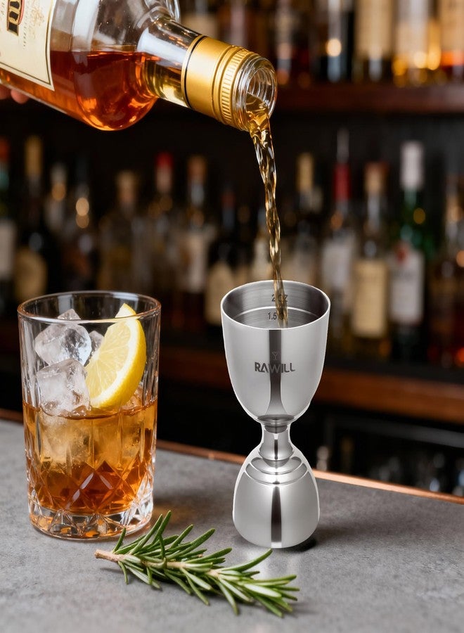 RAWILL Jigger For Bartending, 2 PC Double Shot Measuring Cup Premium 304 Stainless Steel, Jigger 2 oz 1 oz with Measurements Inside, Drink Measurer for Cocktails, Bar Measuring Set - Image 3